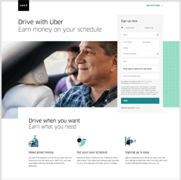 uber landing page example